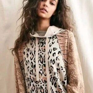 Free People Nala Hoodie Leopard Print Sweater Spiced Chai Combo Womens Small